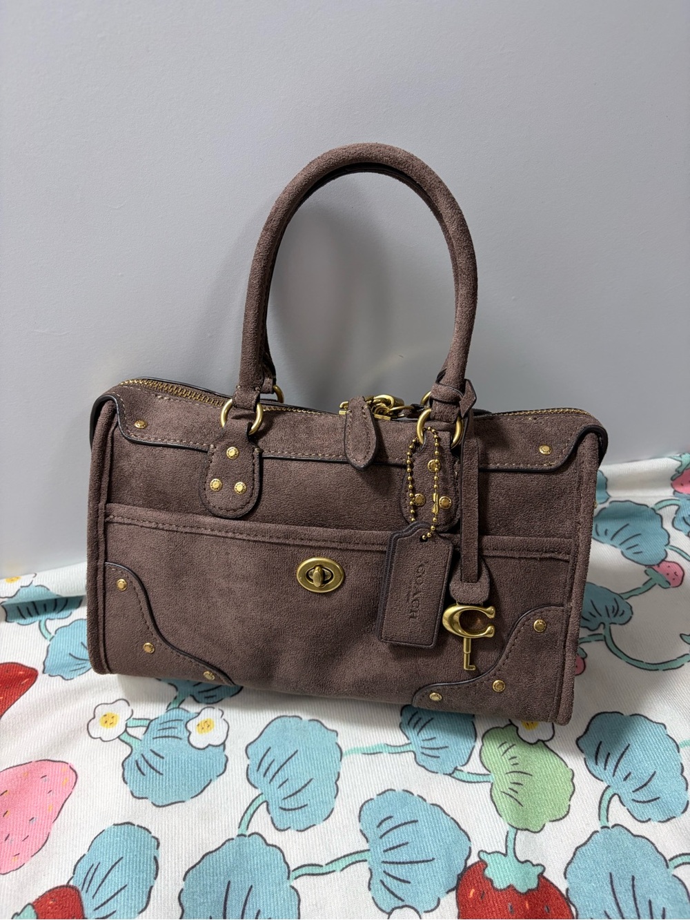 Coach Brown Suede Shoulder Bag with Gold Hardware